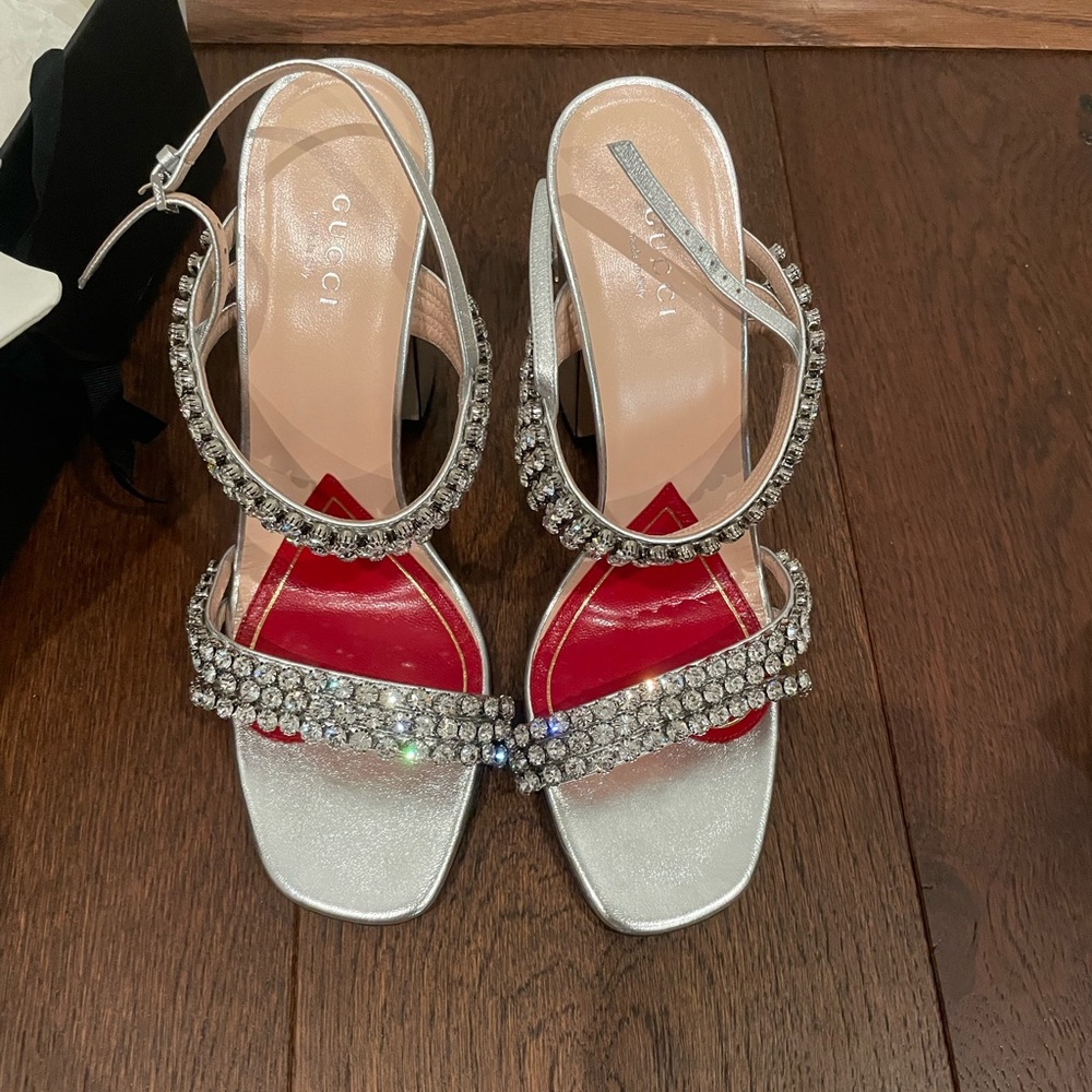 Gucci Silver Bertie Jewel Crystal Sandals